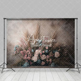 Aperturee - Aperturee Black Grey Wall Boho Floral Wedding Photo Backdrop